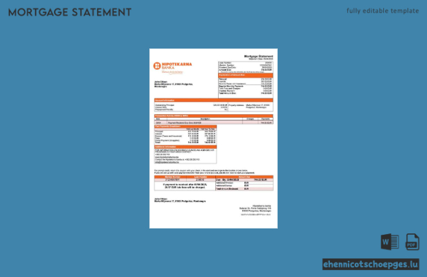 Montenegro Hipotekarna banka Hypothekenabrechnung Word- und PDF-Beispielvorschau